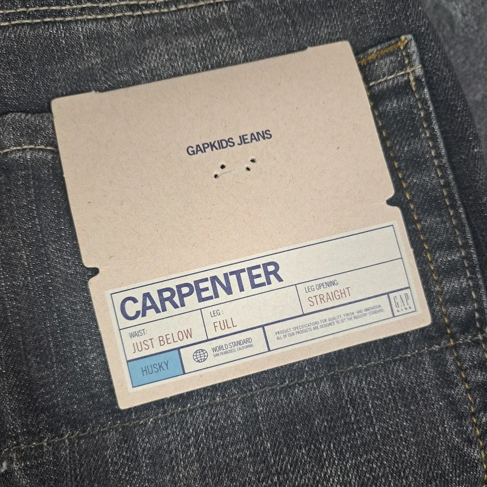 Gap Kids Boys Carpenter Jeans Size 10 Husky Gray Denim Utility Pants Workwear
